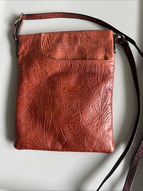 margot Embossed Leather Crossbody Messenger Bag - cognac